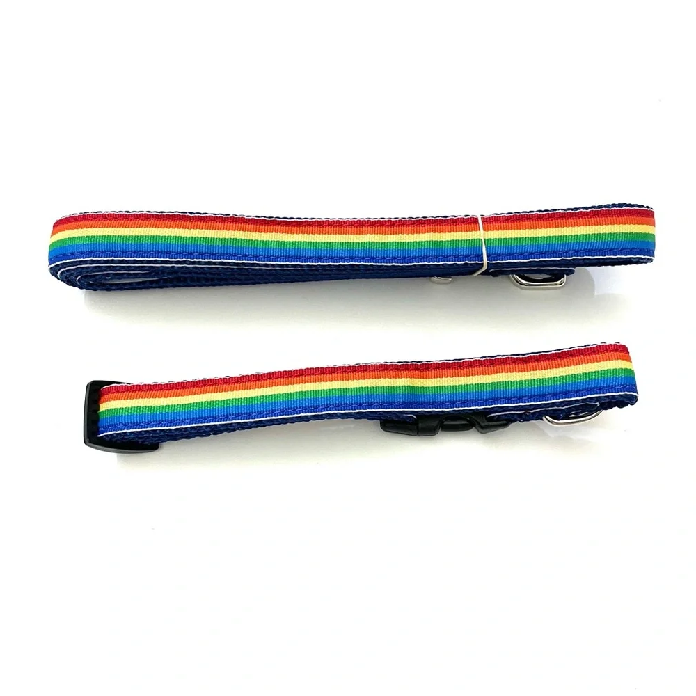 Preston Nylon Rainbow Stripe Dog Collar And 6ft Leash Set